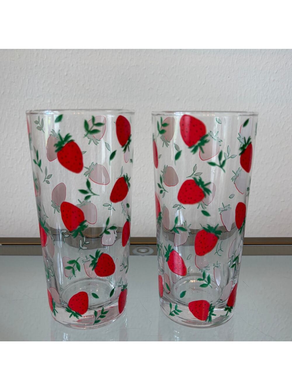 Fig & Fern Strawberry Highball Drinking Glasses Set of 2 Chic Summer Barware New